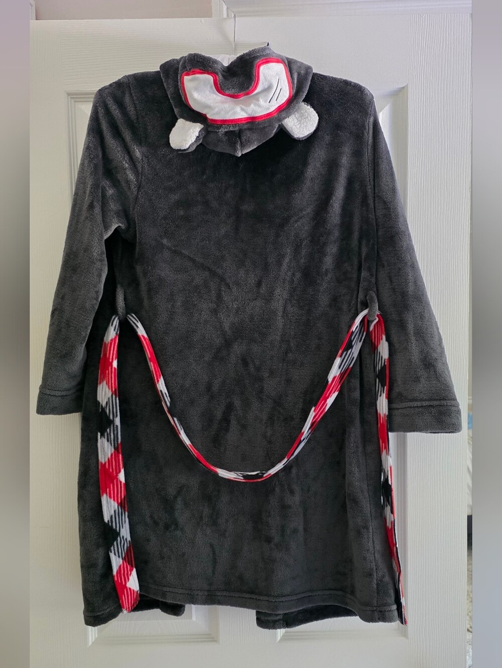 LIKE NEW: Cat & Jack Charcoal Gray Plush Hooded Dress with Red Plaid Belt